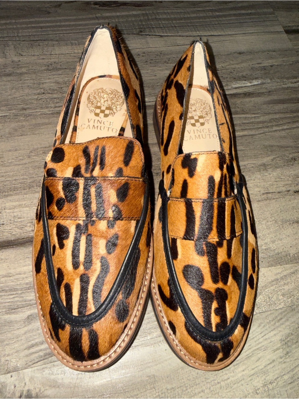 Vince Camuto Leopard-Print Penny Loafers - Tan/Black